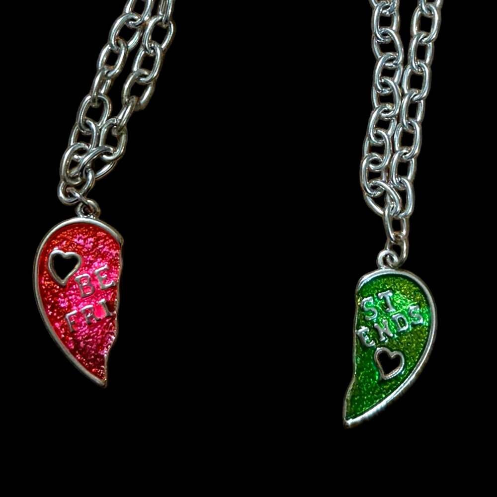 Y2K Best Friends Anklet Set Pink Green Glitter Broken Heart BFF Jewelry